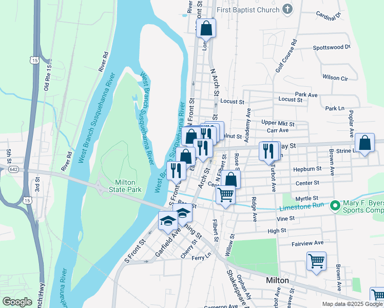 map of restaurants, bars, coffee shops, grocery stores, and more near 2-20 North Front Street in Milton