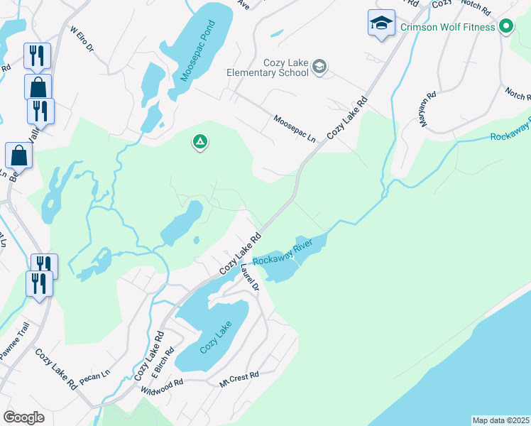 map of restaurants, bars, coffee shops, grocery stores, and more near 121 Cozy Lake Road in Oak Ridge