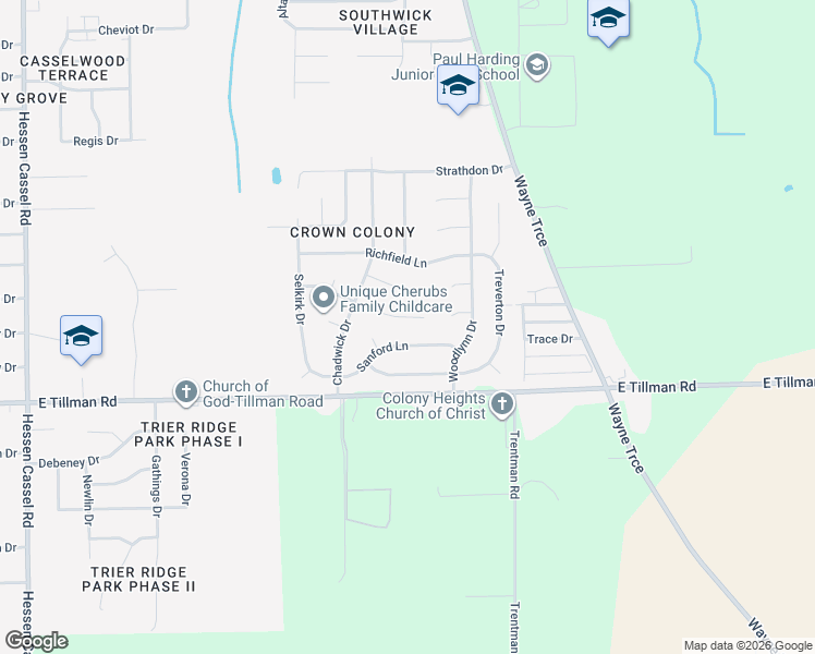 map of restaurants, bars, coffee shops, grocery stores, and more near 4407 Moorfield Ln in Fort Wayne