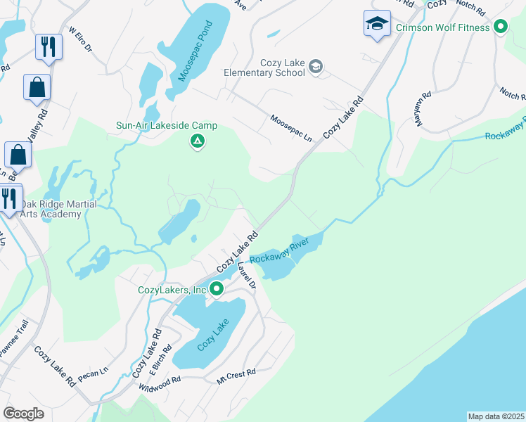 map of restaurants, bars, coffee shops, grocery stores, and more near 121 Cozy Lake Road in Jefferson
