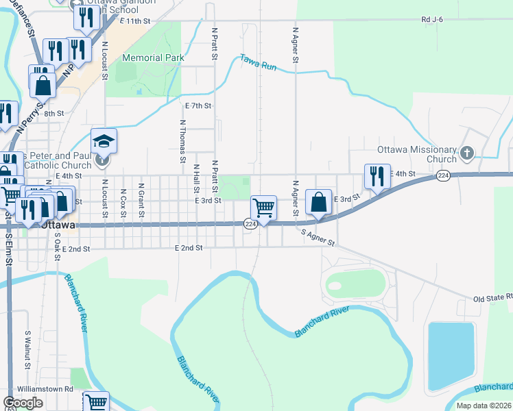 map of restaurants, bars, coffee shops, grocery stores, and more near 1171 East 3rd Street in Ottawa