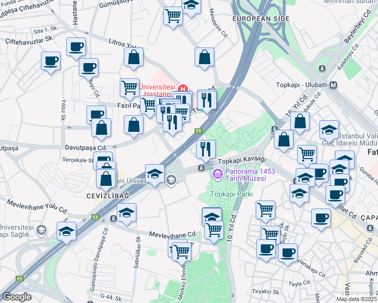map of restaurants, bars, coffee shops, grocery stores, and more near in 