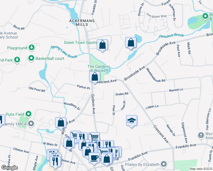 map of restaurants, bars, coffee shops, grocery stores, and more near 369 Crescent Avenue in Wyckoff