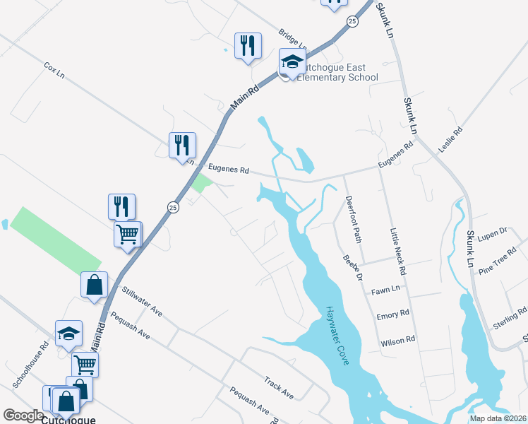 map of restaurants, bars, coffee shops, grocery stores, and more near 1085 Harbor Lane in Cutchogue