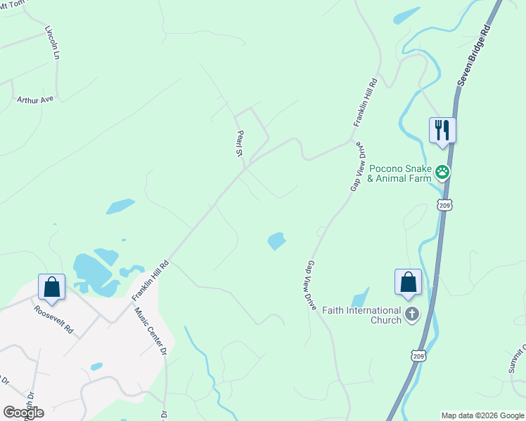 map of restaurants, bars, coffee shops, grocery stores, and more near 1050 Dogwood Terrace in East Stroudsburg