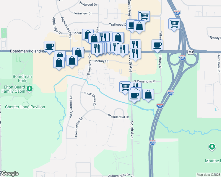 map of restaurants, bars, coffee shops, grocery stores, and more near 888 Pearson Circle in Youngstown