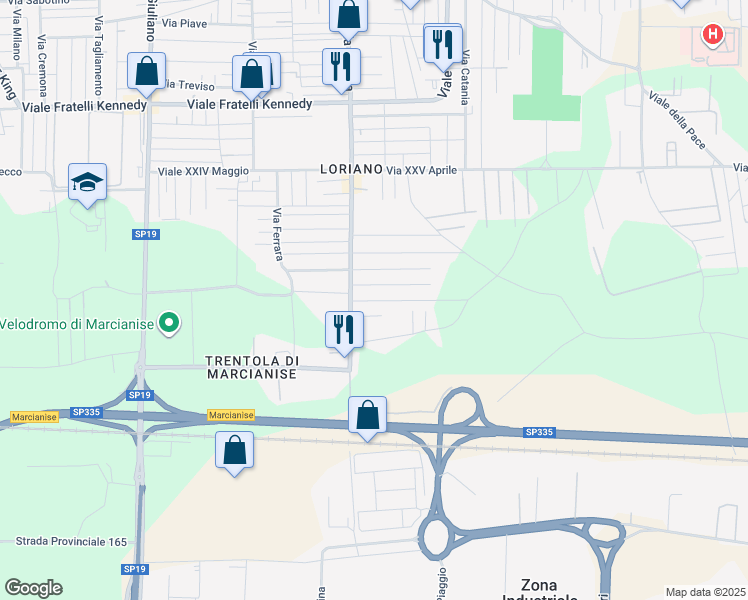 map of restaurants, bars, coffee shops, grocery stores, and more near 6 Via Perugia in Marcianise