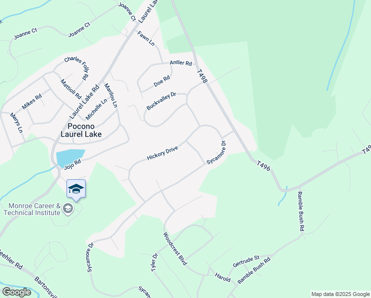 map of restaurants, bars, coffee shops, grocery stores, and more near 17 Hickory Drive in East Stroudsburg