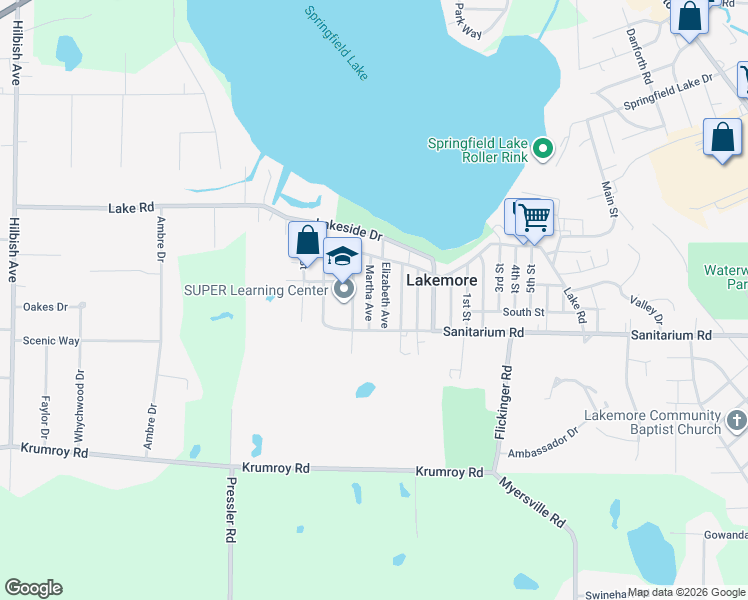 map of restaurants, bars, coffee shops, grocery stores, and more near 1585 Wilson Street in Akron