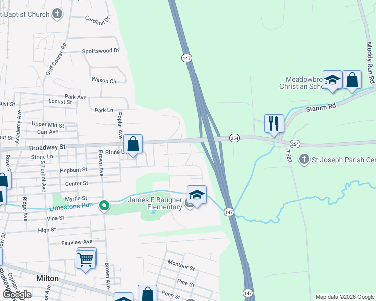 map of restaurants, bars, coffee shops, grocery stores, and more near 967 Fonda Road in Milton