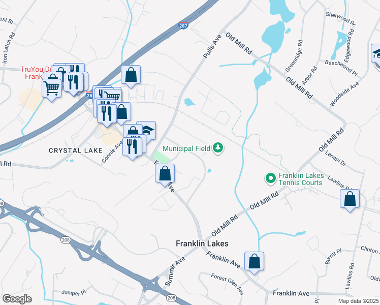 map of restaurants, bars, coffee shops, grocery stores, and more near in Franklin Lakes
