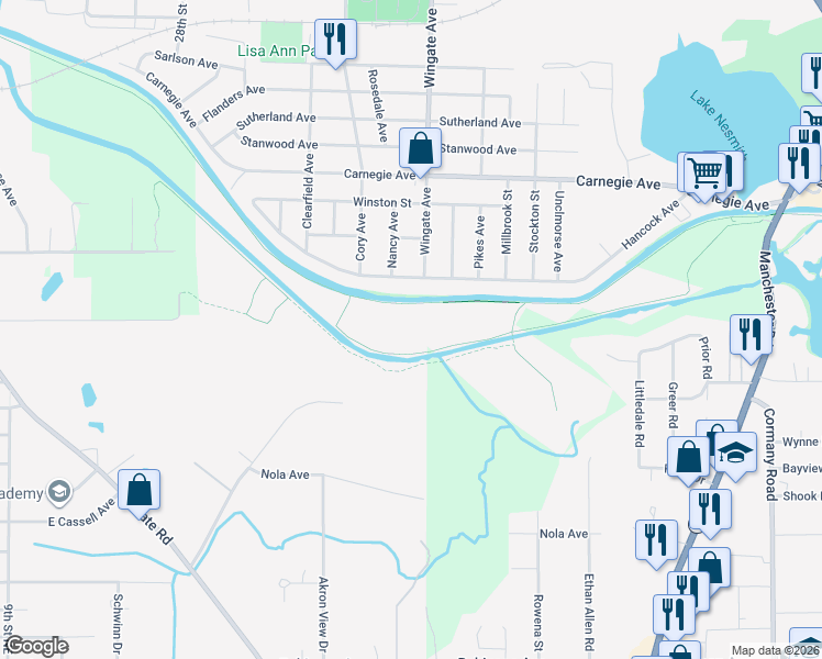 map of restaurants, bars, coffee shops, grocery stores, and more near 3131 Homewood Avenue in Barberton
