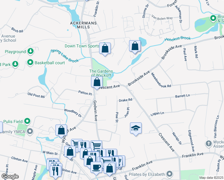 map of restaurants, bars, coffee shops, grocery stores, and more near 369 Crescent Avenue in Wyckoff