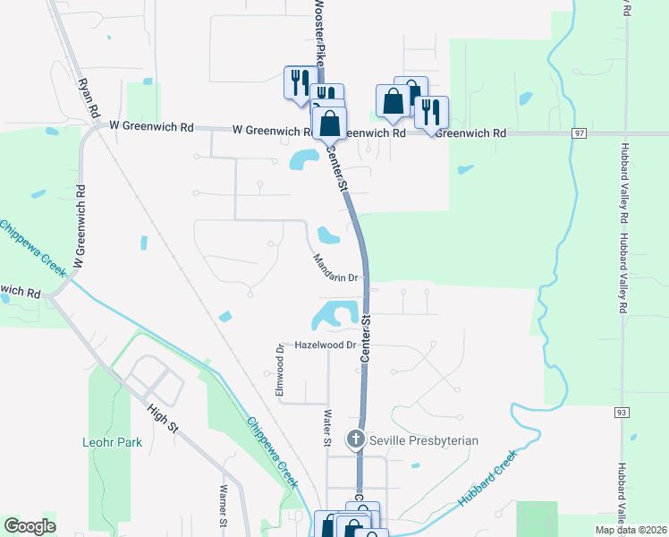 map of restaurants, bars, coffee shops, grocery stores, and more near 4833 Mandarin Drive in Seville