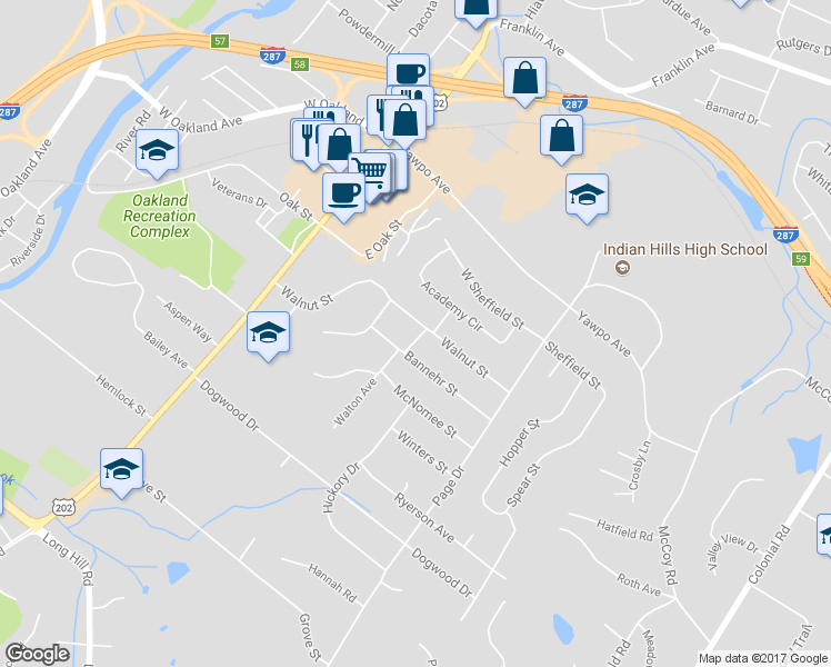 map of restaurants, bars, coffee shops, grocery stores, and more near 70 Walnut Street in Oakland