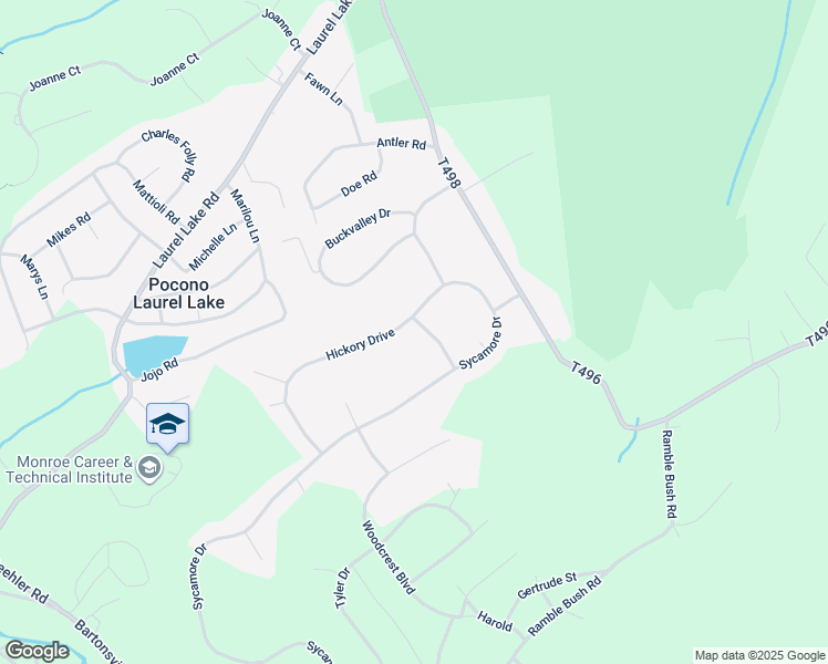 map of restaurants, bars, coffee shops, grocery stores, and more near 17 Hickory Drive in East Stroudsburg