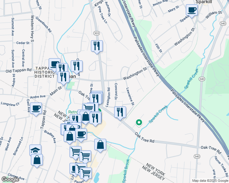 map of restaurants, bars, coffee shops, grocery stores, and more near 32 Concord Drive in Tappan