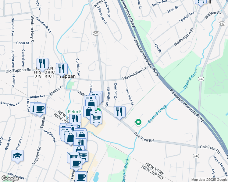 map of restaurants, bars, coffee shops, grocery stores, and more near 32 Concord Drive in Tappan