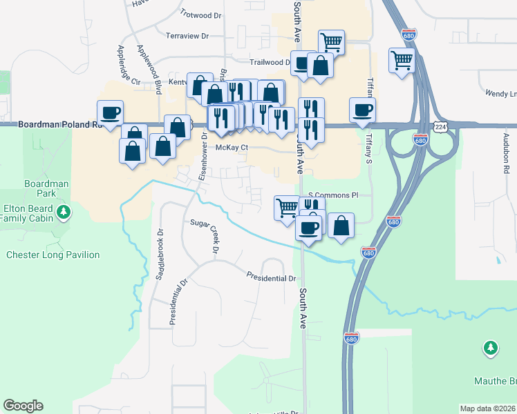 map of restaurants, bars, coffee shops, grocery stores, and more near 888 Pearson Circle in Youngstown
