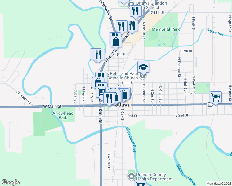 map of restaurants, bars, coffee shops, grocery stores, and more near 126 West 3rd Street in Ottawa