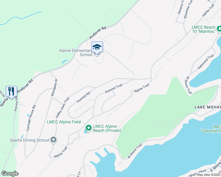 map of restaurants, bars, coffee shops, grocery stores, and more near 48 Summit Trail in Sparta