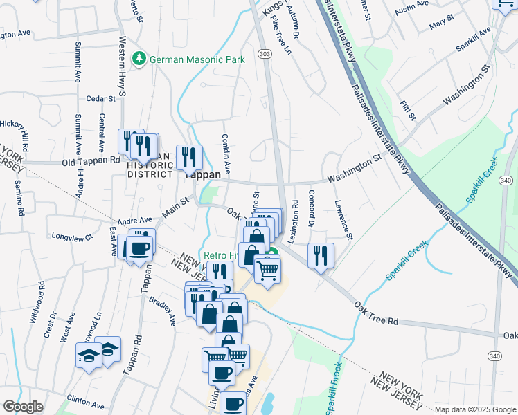 map of restaurants, bars, coffee shops, grocery stores, and more near 25 Jane Street in Tappan