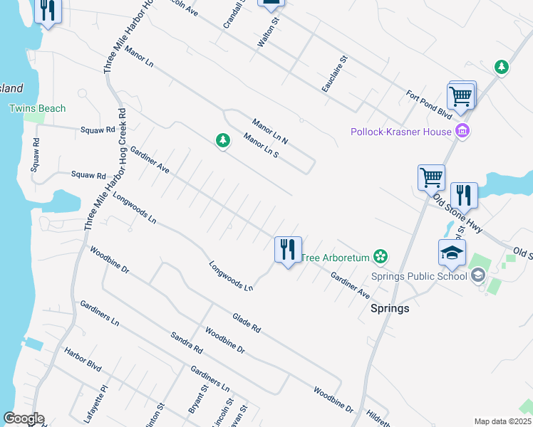 map of restaurants, bars, coffee shops, grocery stores, and more near 8 10th Street in East Hampton