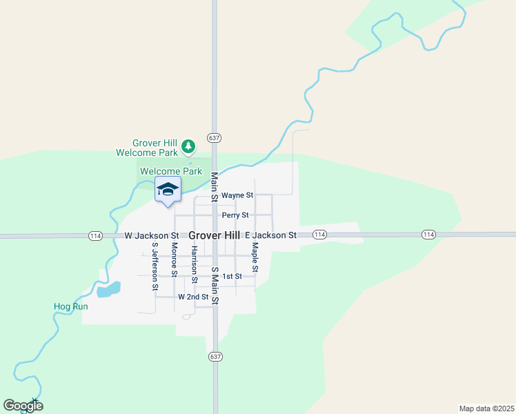 map of restaurants, bars, coffee shops, grocery stores, and more near 202 Maple Street in Grover Hill
