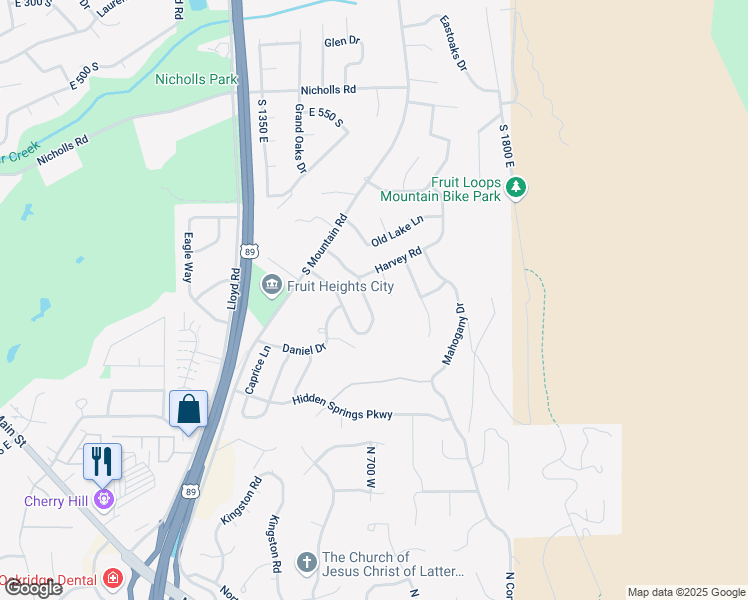 map of restaurants, bars, coffee shops, grocery stores, and more near 1553 James Drive in Fruit Heights