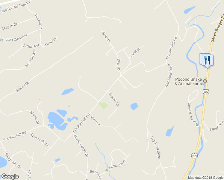 map of restaurants, bars, coffee shops, grocery stores, and more near 5407 Deerfield Drive in East Stroudsburg