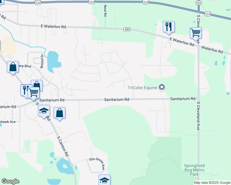 map of restaurants, bars, coffee shops, grocery stores, and more near 1154 Eaton Dr in Akron