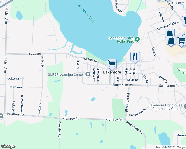map of restaurants, bars, coffee shops, grocery stores, and more near 1585 Wilson Street in Akron