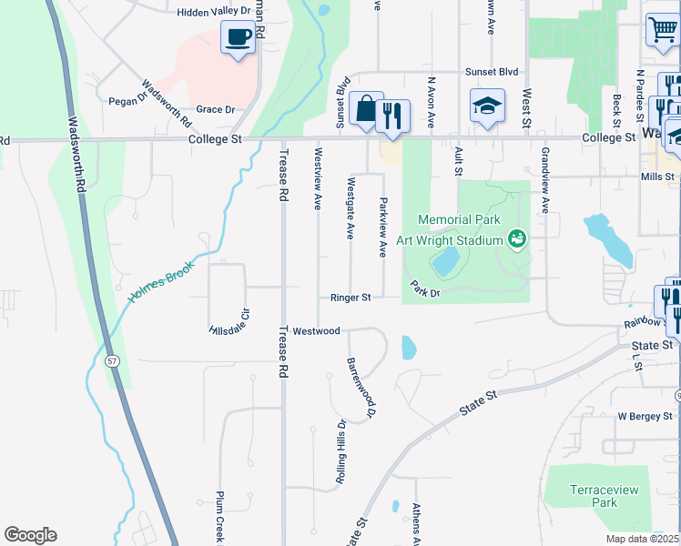 map of restaurants, bars, coffee shops, grocery stores, and more near 282 Westgate Avenue in Wadsworth