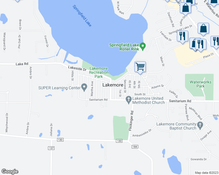 map of restaurants, bars, coffee shops, grocery stores, and more near 1524 Sunnyside Avenue in Akron