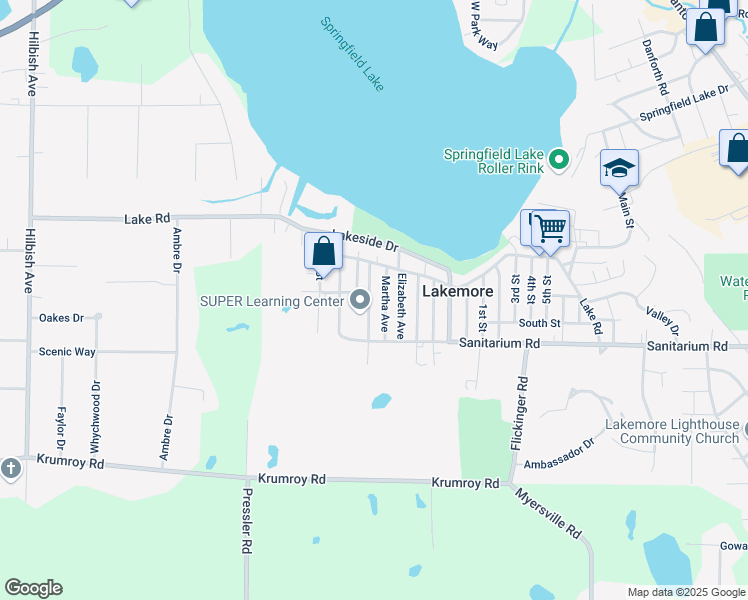 map of restaurants, bars, coffee shops, grocery stores, and more near 1585 Wilson Street in Akron