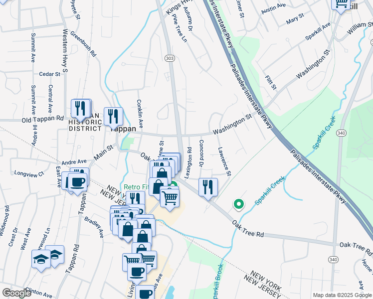 map of restaurants, bars, coffee shops, grocery stores, and more near 26 Lexington Road in Tappan