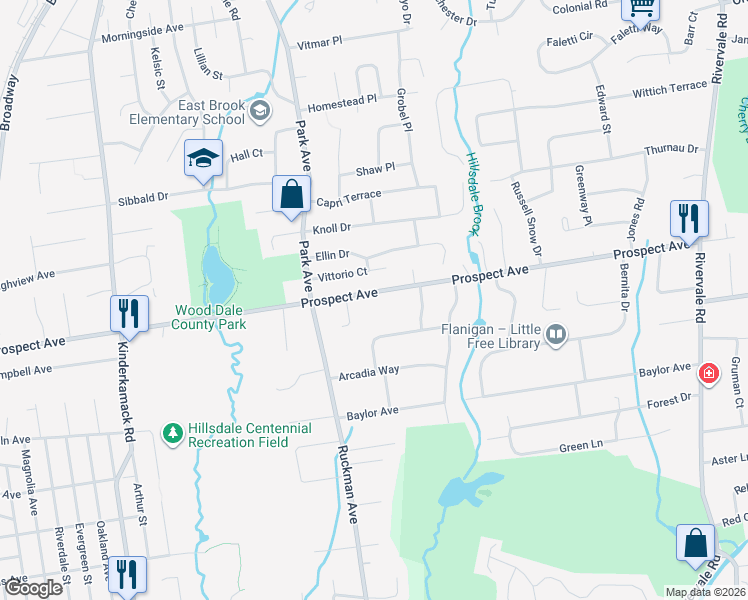 map of restaurants, bars, coffee shops, grocery stores, and more near 95 Prospect Avenue in Hillsdale