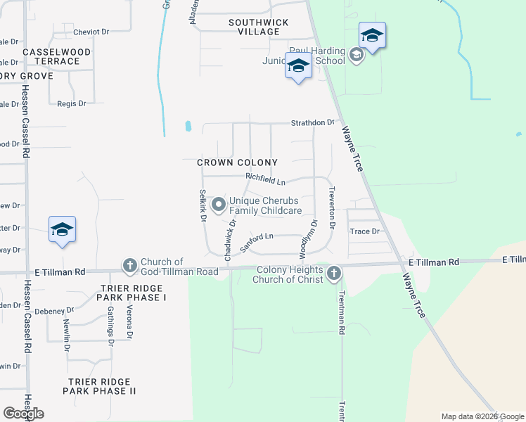 map of restaurants, bars, coffee shops, grocery stores, and more near 4407 Moorfield Lane in Fort Wayne