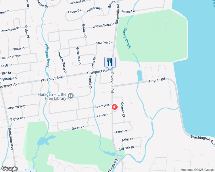 map of restaurants, bars, coffee shops, grocery stores, and more near 600 Woodland Court in River Vale