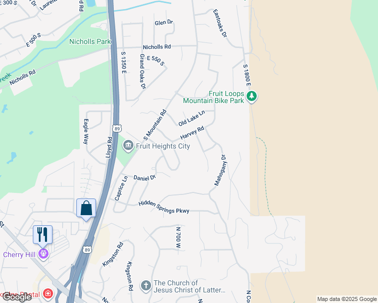 map of restaurants, bars, coffee shops, grocery stores, and more near Orchard Court in Kaysville
