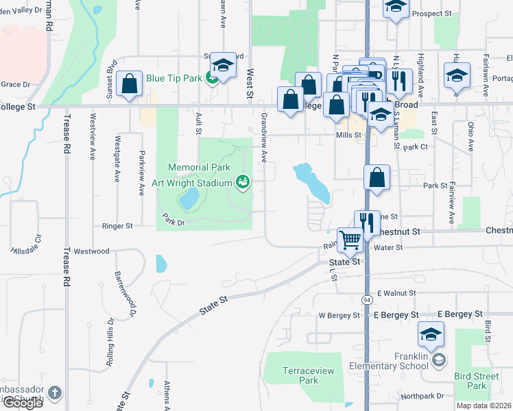 map of restaurants, bars, coffee shops, grocery stores, and more near 274 Grandview Avenue in Wadsworth