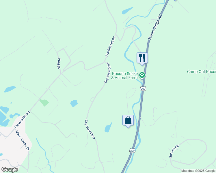 map of restaurants, bars, coffee shops, grocery stores, and more near 2448 Gap View Drive in East Stroudsburg