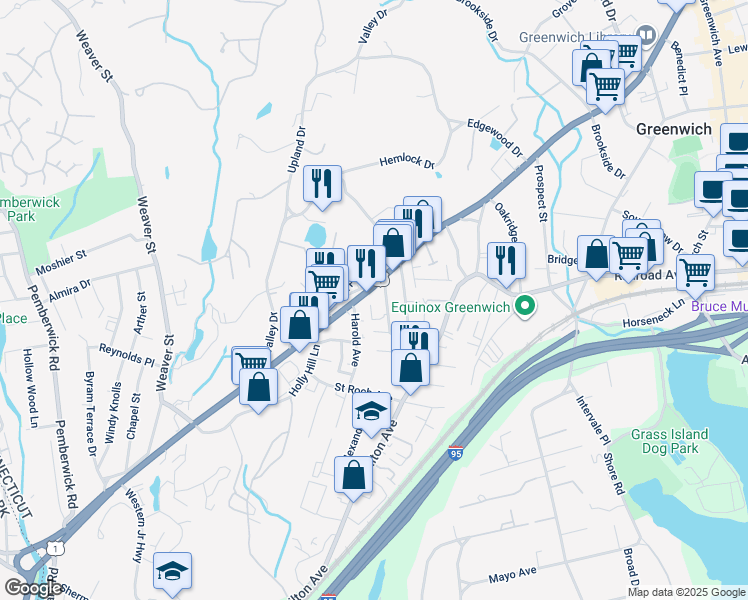 map of restaurants, bars, coffee shops, grocery stores, and more near 460 West Putnam Avenue in Greenwich