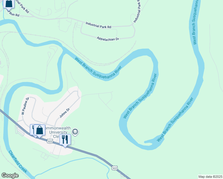 map of restaurants, bars, coffee shops, grocery stores, and more near 515 Johns Drive in Clearfield