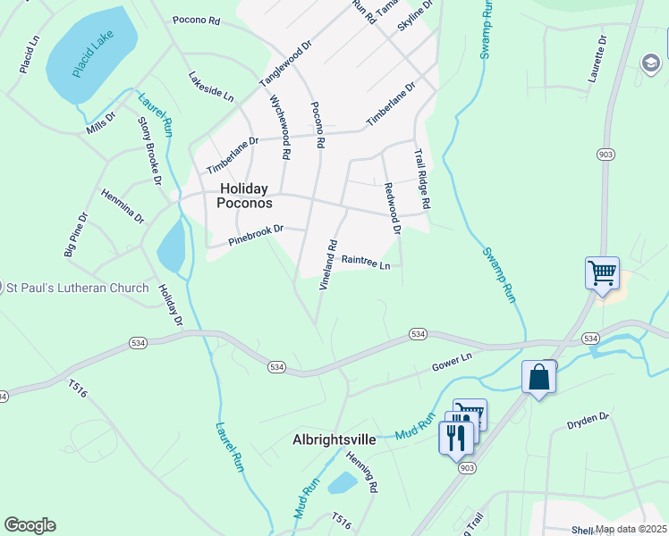 map of restaurants, bars, coffee shops, grocery stores, and more near 34 Vineland Road in Holiday Poconos