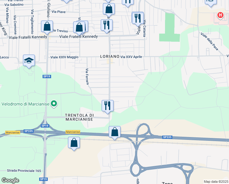 map of restaurants, bars, coffee shops, grocery stores, and more near 6 Via Perugia in Marcianise