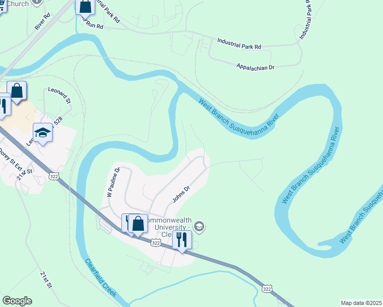 map of restaurants, bars, coffee shops, grocery stores, and more near 240 Charles Road in Clearfield