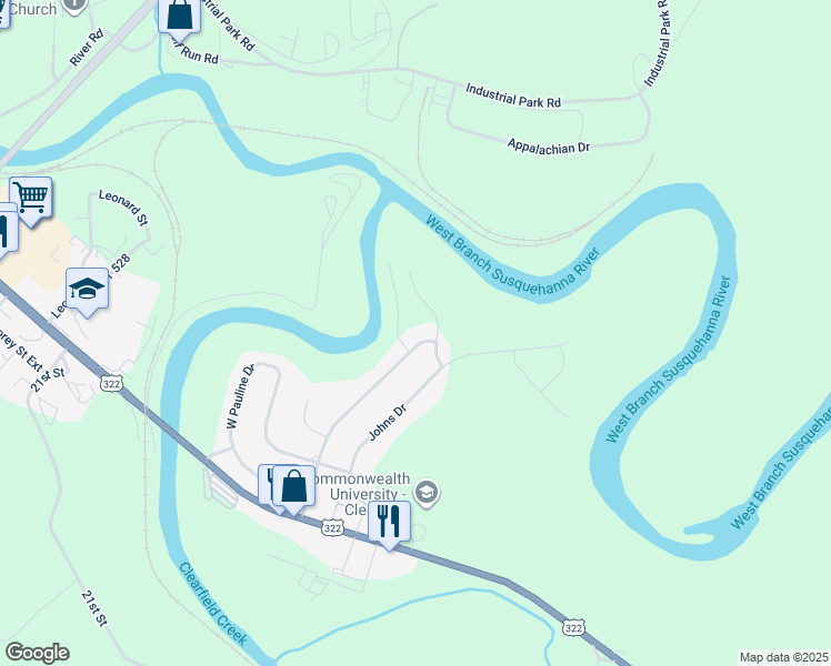 map of restaurants, bars, coffee shops, grocery stores, and more near 240 Charles Road in Clearfield
