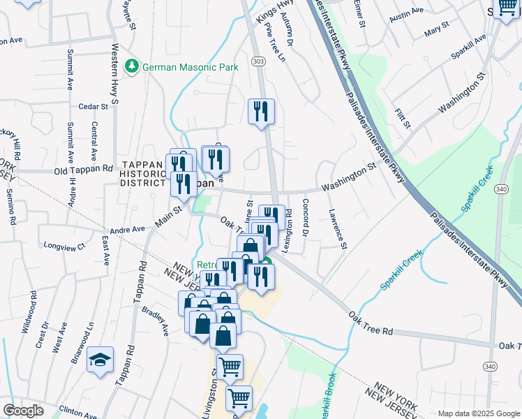 map of restaurants, bars, coffee shops, grocery stores, and more near 25 Jane Street in Tappan