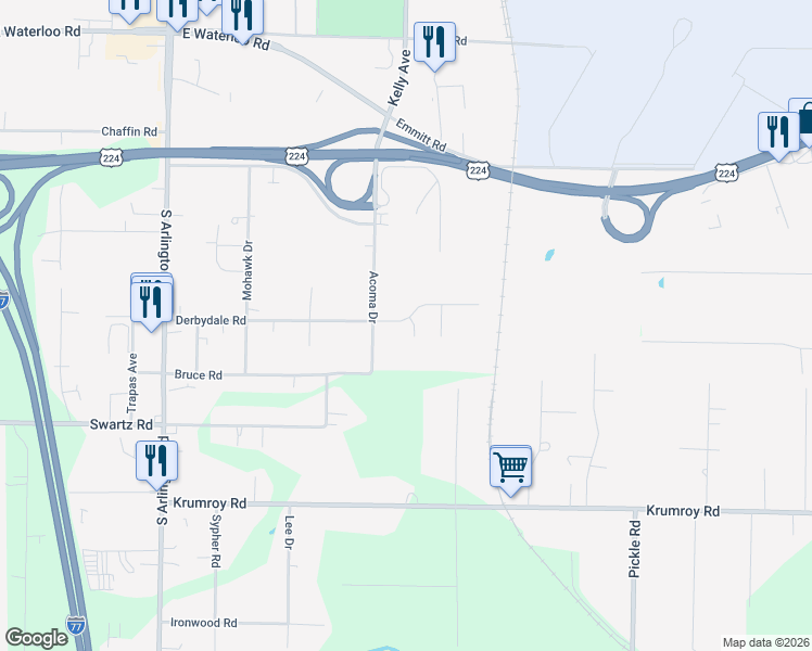 map of restaurants, bars, coffee shops, grocery stores, and more near 1617 Isaac Tr in Akron